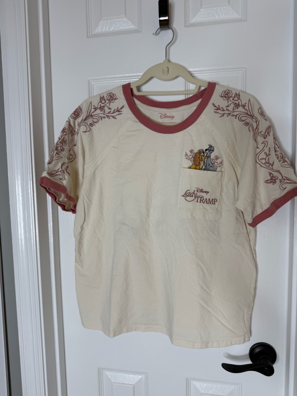 Disney Boxlunch Lady and the Tramp Cream & Dusty Rose Pocket Tee